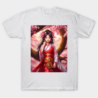 Girl between cherry blossoms 2 T-Shirt